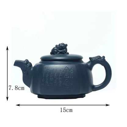 300ml Yixing Purple Clay Teapots Handmade Large Capacity Hexagonal Shape Tea Pot Raw Ore Azure Mud Kettle Chinese Zisha Tea Set