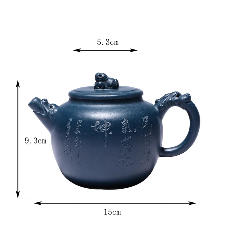 300ml Yixing Purple Clay Teapots Handmade Large Capacity Hexagonal Shape Tea Pot Raw Ore Azure Mud Kettle Chinese Zisha Tea Set