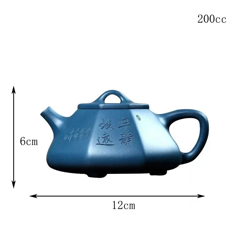 300ml Yixing Purple Clay Teapots Handmade Large Capacity Hexagonal Shape Tea Pot Raw Ore Azure Mud Kettle Chinese Zisha Tea Set