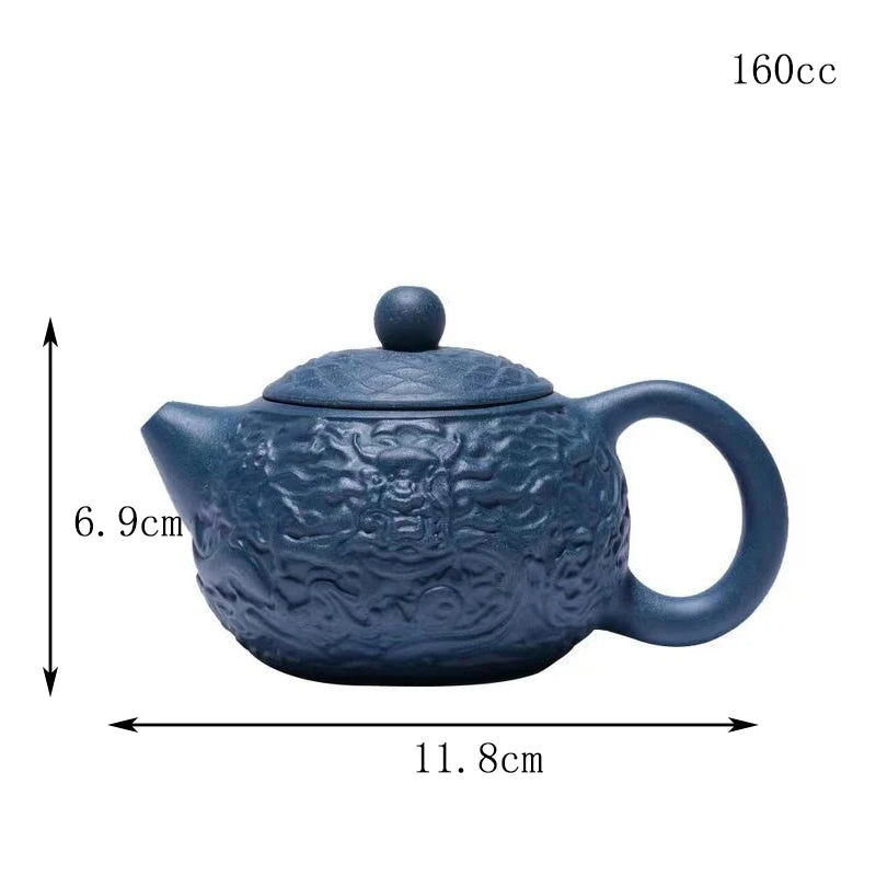 300ml Yixing Purple Clay Teapots Handmade Large Capacity Hexagonal Shape Tea Pot Raw Ore Azure Mud Kettle Chinese Zisha Tea Set