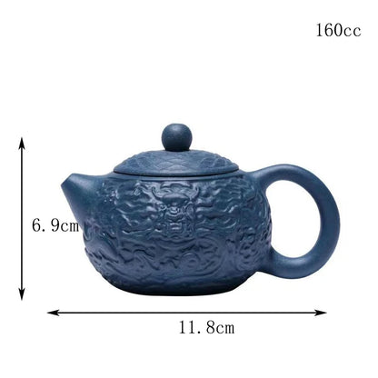 300ml Yixing Purple Clay Teapots Handmade Large Capacity Hexagonal Shape Tea Pot Raw Ore Azure Mud Kettle Chinese Zisha Tea Set