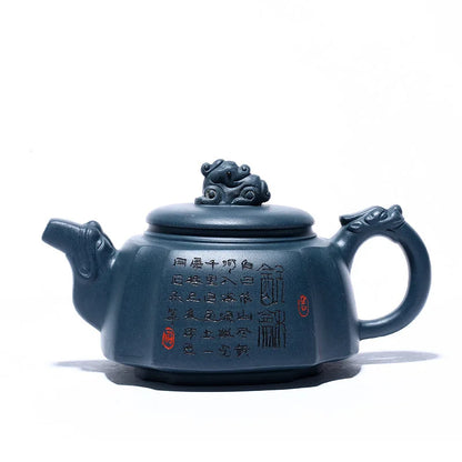 300ml Yixing Purple Clay Teapots Handmade Large Capacity Hexagonal Shape Tea Pot Raw Ore Azure Mud Kettle Chinese Zisha Tea Set