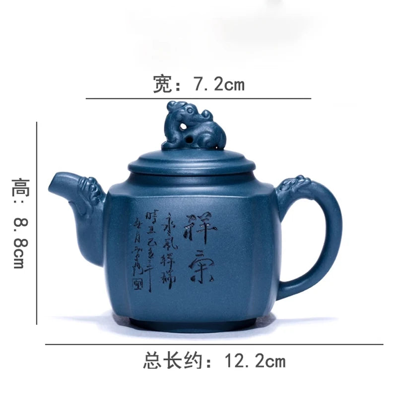 300ml Yixing Purple Clay Teapots Handmade Large Capacity Hexagonal Shape Tea Pot Raw Ore Azure Mud Kettle Chinese Zisha Tea Set