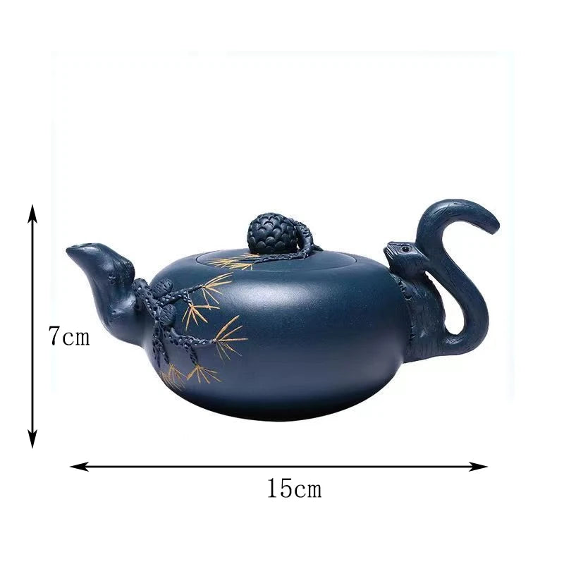 300ml Yixing Purple Clay Teapots Handmade Large Capacity Hexagonal Shape Tea Pot Raw Ore Azure Mud Kettle Chinese Zisha Tea Set