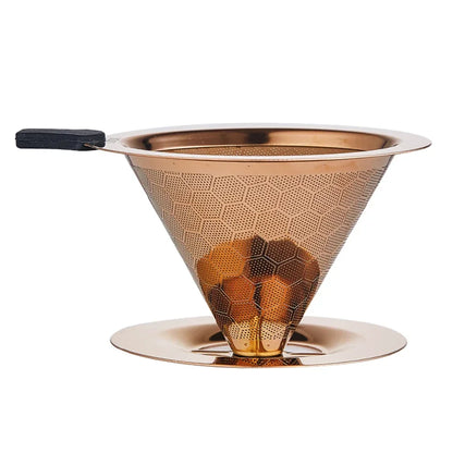 304 Stainless Steel Coffee Filter 600 Mesh Double-Layer Honeycomb Bowl With Base Filter-Free Paper Strainer