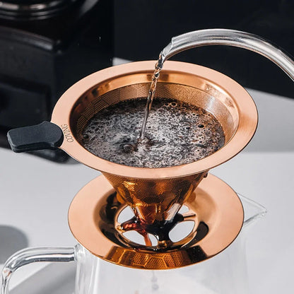 304 Stainless Steel Coffee Filter 600 Mesh Double-Layer Honeycomb Bowl With Base Filter-Free Paper Strainer