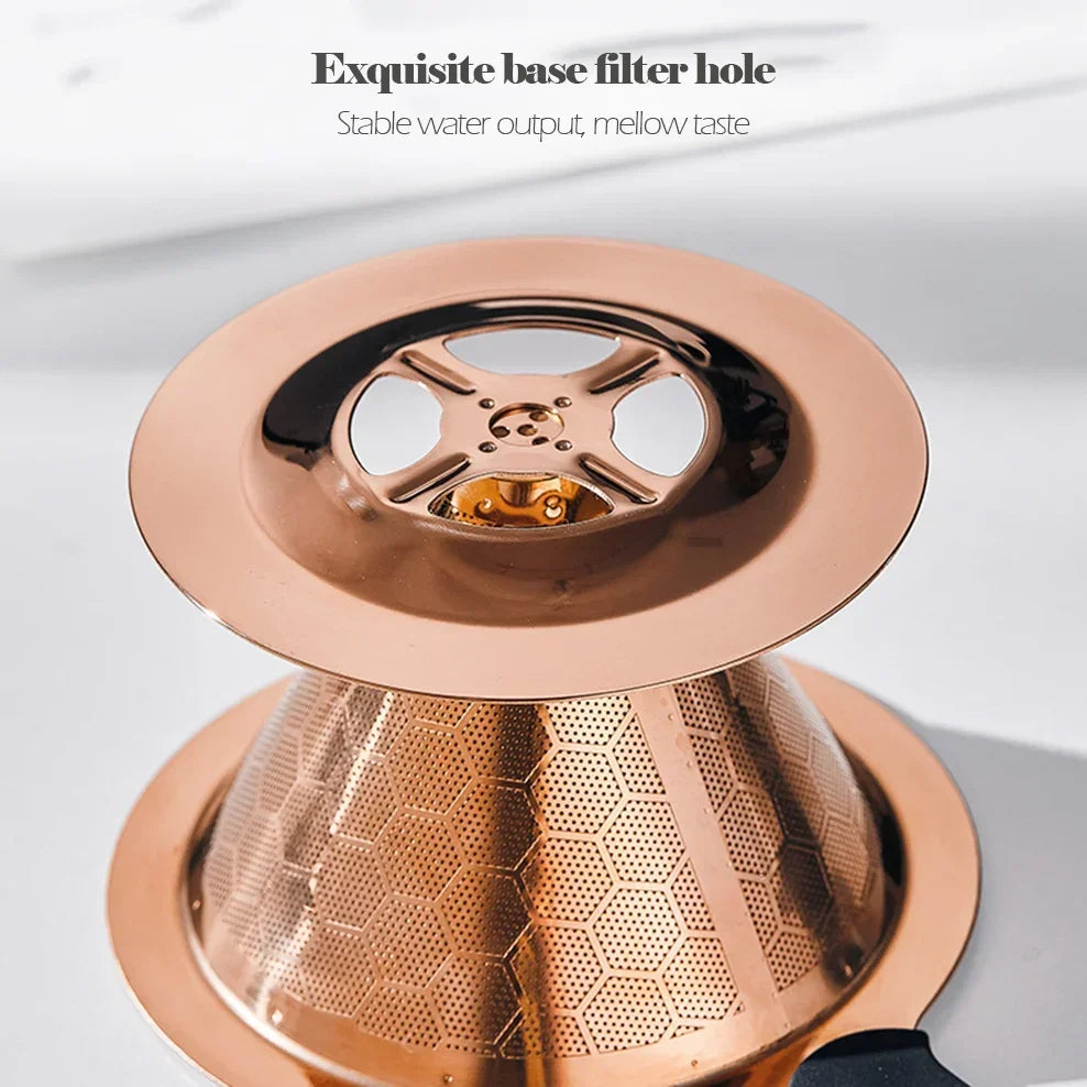 304 Stainless Steel Coffee Filter 600 Mesh Double-Layer Honeycomb Bowl With Base Filter-Free Paper Strainer
