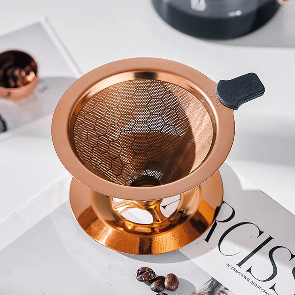 304 Stainless Steel Coffee Filter 600 Mesh Double-Layer Honeycomb Bowl With Base Filter-Free Paper Strainer