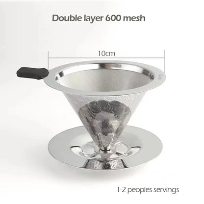 304 Stainless Steel Coffee Filter 600 Mesh Double-Layer Honeycomb Filter Bowl With Base Filter-Free Paper Coffee Strainer