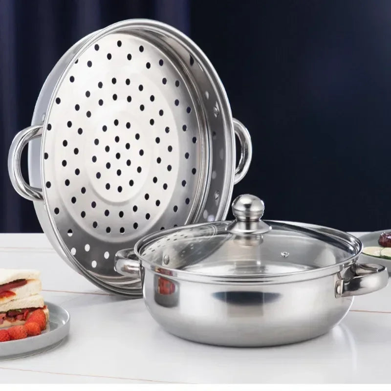 304 Stainless Steel Double Boiler Steam Pot Rice Noodle Roll Steamer Soup Pot Steamed Buns Cake Boilers Kitchen Tools Cookware