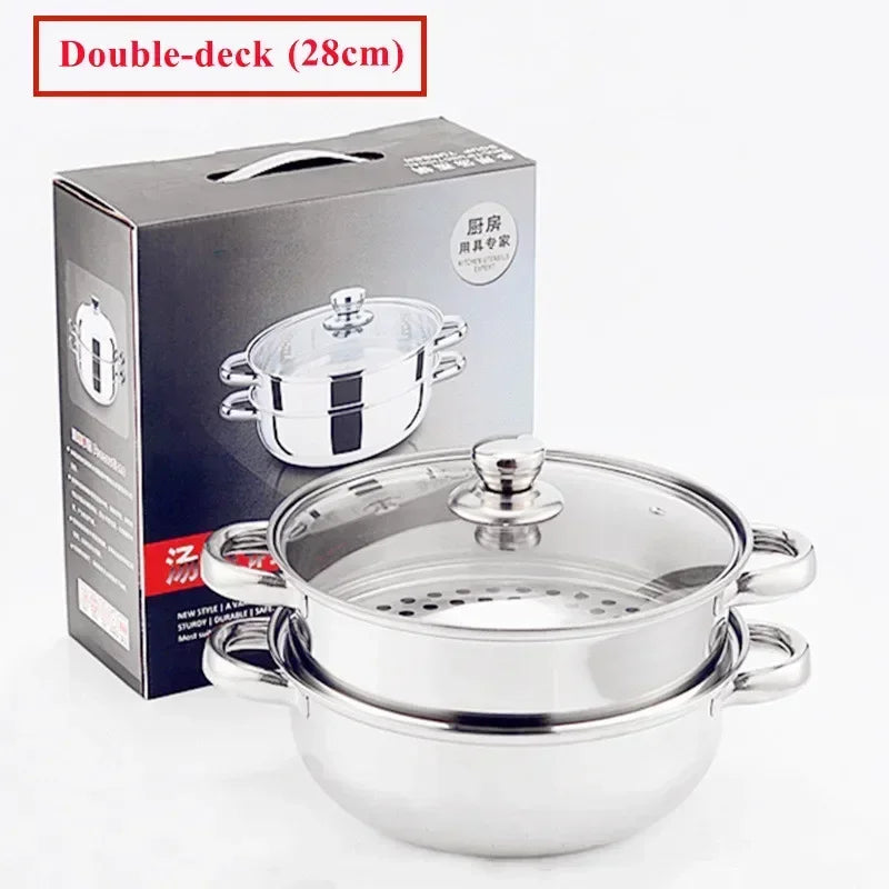 304 Stainless Steel Double Boiler Steam Pot Rice Noodle Roll Steamer Soup Pot Steamed Buns Cake Boilers Kitchen Tools Cookware