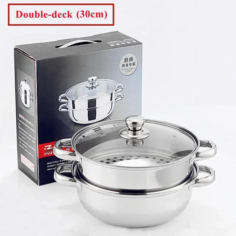 304 Stainless Steel Double Boiler Steam Pot Rice Noodle Roll Steamer Soup Pot Steamed Buns Cake Boilers Kitchen Tools Cookware