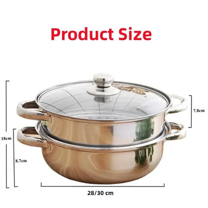 304 Stainless Steel Double Boiler Steam Pot Rice Noodle Roll Steamer Soup Pot Steamed Buns Cake Boilers Kitchen Tools Cookware