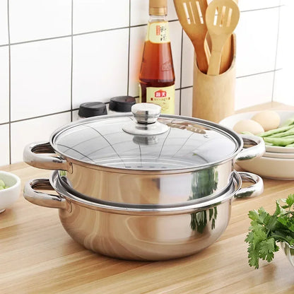 304 Stainless Steel Double Boiler Steam Pot Rice Noodle Roll Steamer Soup Pot Steamed Buns Cake Boilers Kitchen Tools Cookware