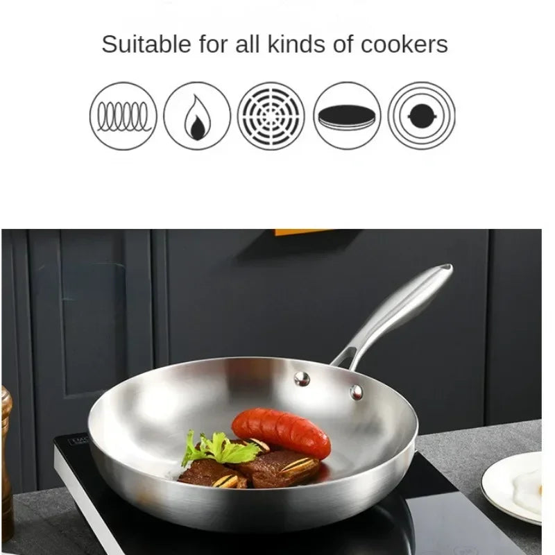 304 Stainless Steel Frying Pan Five-layer Steel Non Stick Pan  Steak Wok  Pancake Pan  Egg Pan Cooking Pot Non Stick Pans