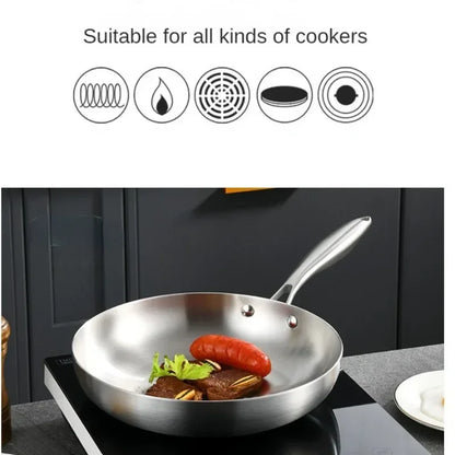 304 Stainless Steel Frying Pan Five-layer Steel Non Stick Pan  Steak Wok  Pancake Pan  Egg Pan Cooking Pot Non Stick Pans