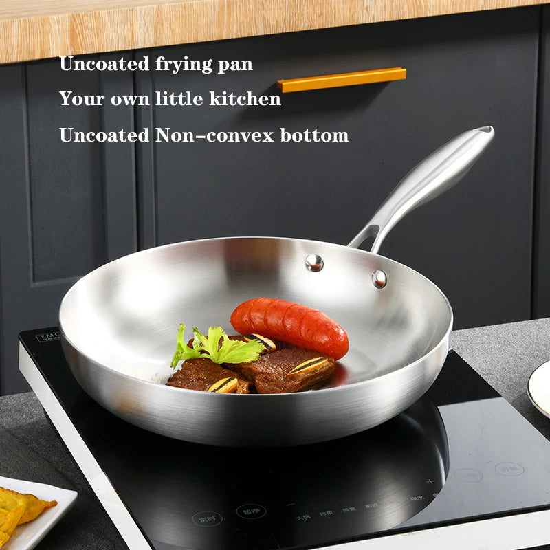 304 Stainless Steel Pan Household Special Wok 0.23mm Thick Pan 3-layer Steel Pan Cooking Pot Professional Grade Pan