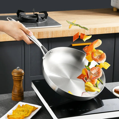 304 Stainless Steel Pan Household Special Wok 0.23mm Thick Pan 3-layer Steel Pan Cooking Pot Professional Grade Pan
