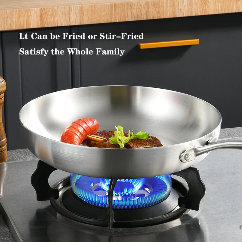 304 Stainless Steel Pan Household Special Wok 0.23mm Thick Pan 3-layer Steel Pan Cooking Pot Professional Grade Pan