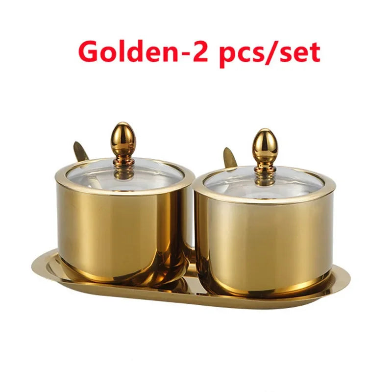 304 Stainless Steel Seasoning Pot Spice Canister Set with Transparent Glass Lid Salt Jars Organization Kitchen Container Set