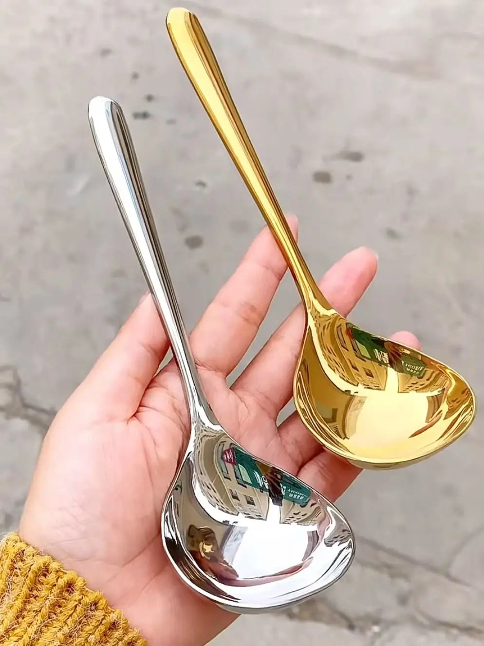 304 Stainless Steel Spoon Long Handle Tablespoons Hot Pot Soup Ladle Ramen Noodles Scoop Kitchen Tableware Cooking Utensils
