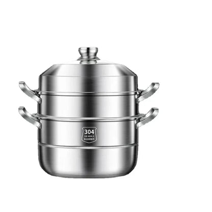 304 Stainless Steel Steamer Thickened Three-Tier Steamer Steamed Buns Household Cage Drawer 2-Layer Double-Layer Induction