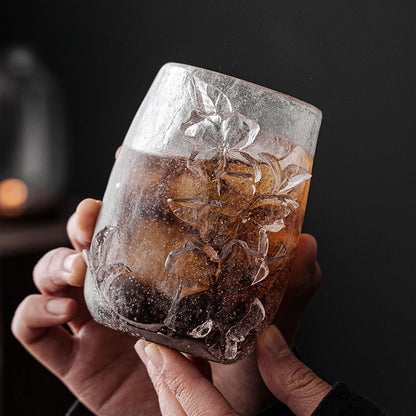 308ml High-end Frozen Burnt Glass Flower Tea Cup Kung Fu Tea Master Cup Ladies Personal Large Carved  Cup Customized Gift Box