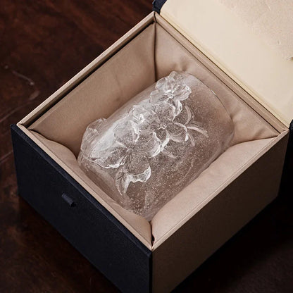 308ml High-end Frozen Burnt Glass Flower Tea Cup Kung Fu Tea Master Cup Ladies Personal Large Carved  Cup Customized Gift Box