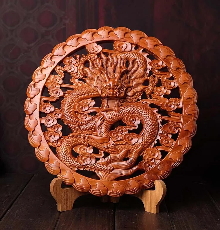 30CM HOME OFFICE Company SHOP TOP Efficacious Money Drawing thriving business Lucky Royal Dragon Wood carving decoration statue