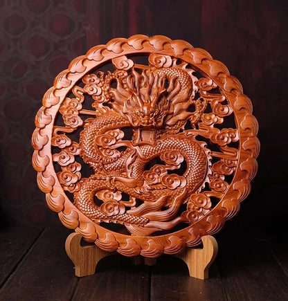 30CM HOME OFFICE Company SHOP TOP Efficacious Money Drawing thriving business Lucky Royal Dragon Wood carving decoration statue