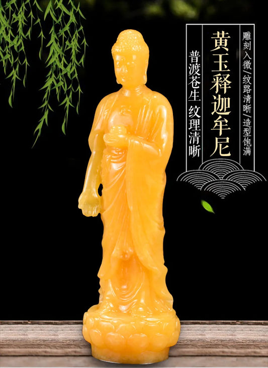 30CM Large Blessing Home family efficacious Talisman good Natural jade Buddha yellow Jade Buddha hand carving Sculpture statue