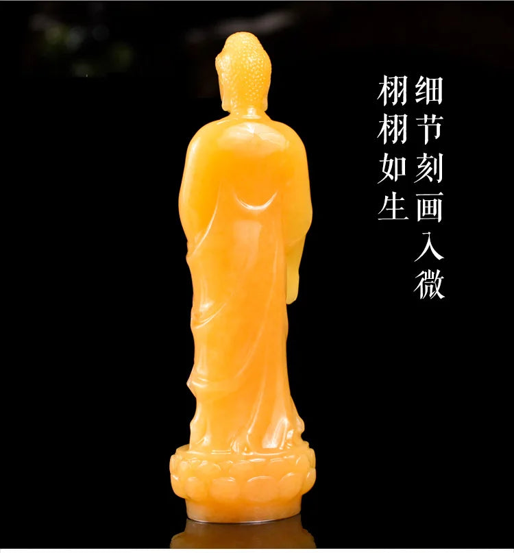 30CM Large Blessing Home family efficacious Talisman good Natural jade Buddha yellow Jade Buddha hand carving Sculpture statue