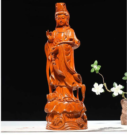 30CM Large Blessing family safe Home office efficacious Talisman Guanyin Buddha Avalokitesvara Rosewood carving Sculpture statue