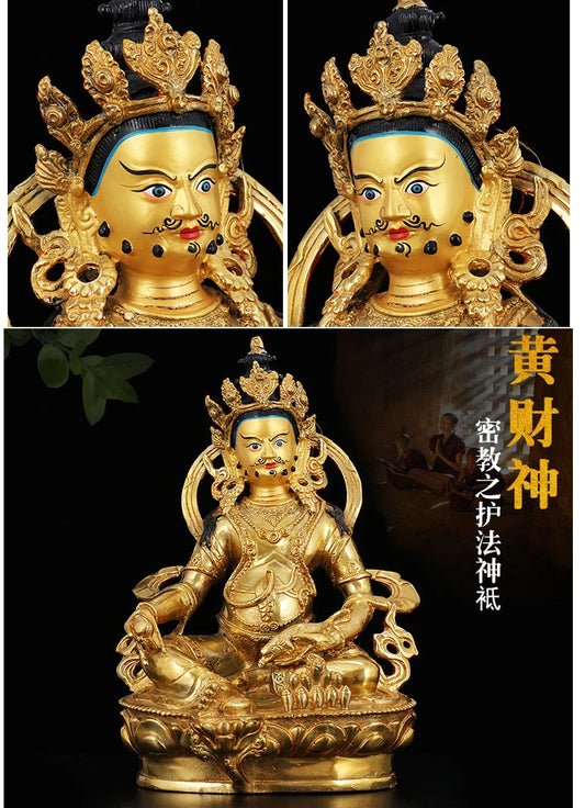 30CM Large HOME Consecrate buddha statue # Nepal Tibetan Buddhism Jambhala Yellow fortune god Buddha Gold-plated brass statue