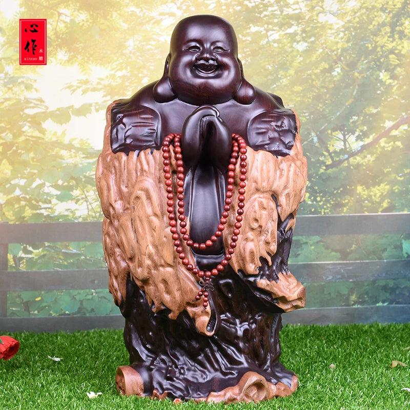 30CM Large -home Study temple efficacious Money Drawing Martial god of wealth Maitreya Buddha FENG SHUI red wood statue