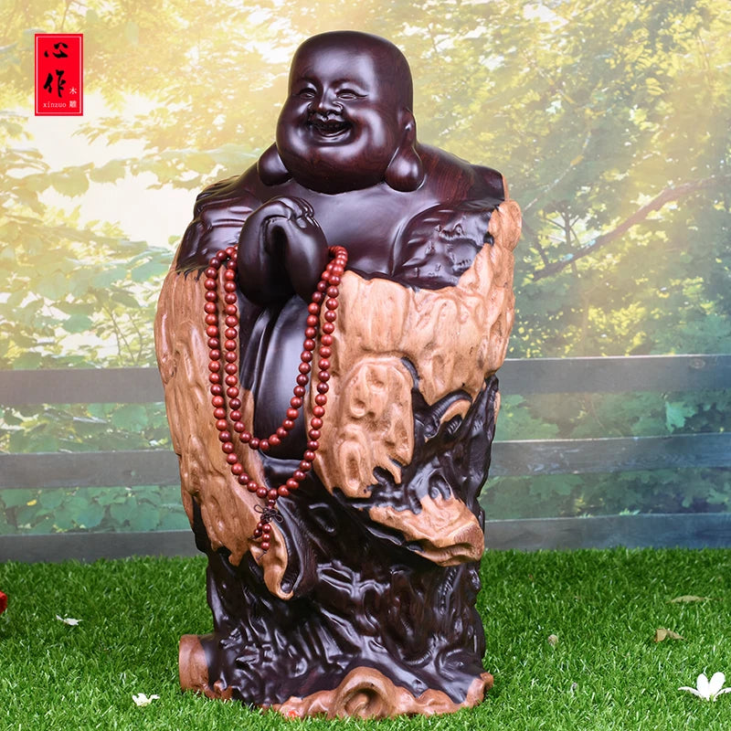 30CM Large -home Study temple efficacious Money Drawing Martial god of wealth Maitreya Buddha FENG SHUI red wood statue