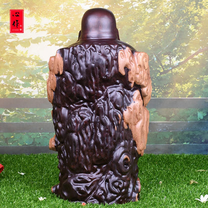 30CM Large -home Study temple efficacious Money Drawing Martial god of wealth Maitreya Buddha FENG SHUI red wood statue