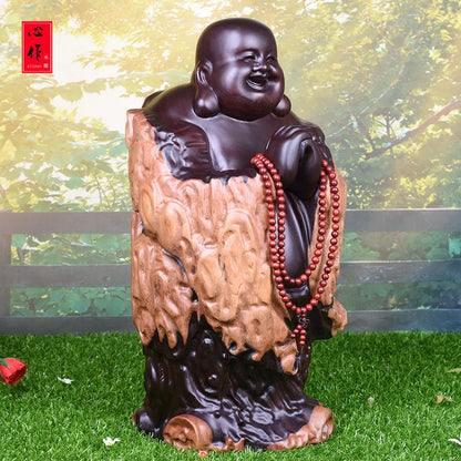 30CM Large -home Study temple efficacious Money Drawing Martial god of wealth Maitreya Buddha FENG SHUI red wood statue