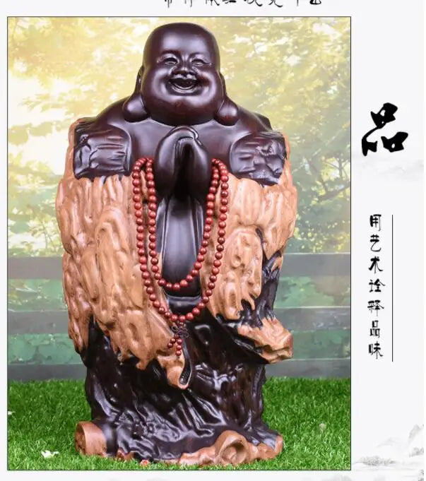 30CM Large -home Study temple efficacious Money Drawing Martial god of wealth Maitreya Buddha FENG SHUI red wood statue