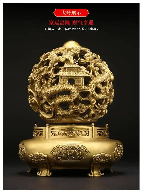 30CM large CHINA Royal 9 Dragon Universe QIANKUN Auspicious fortune FENG SHUI ART home office business copper Sculpture Ornament