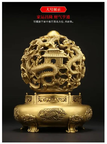 30CM large CHINA Royal 9 Dragon Universe QIANKUN Auspicious fortune FENG SHUI ART home office business copper Sculpture Ornament