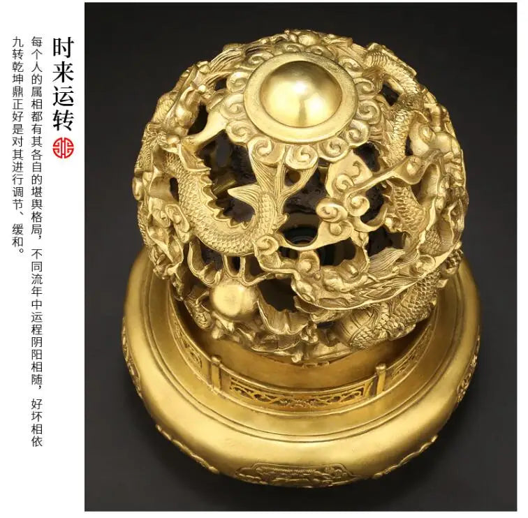 30CM large CHINA Royal 9 Dragon Universe QIANKUN Auspicious fortune FENG SHUI ART home office business copper Sculpture Ornament