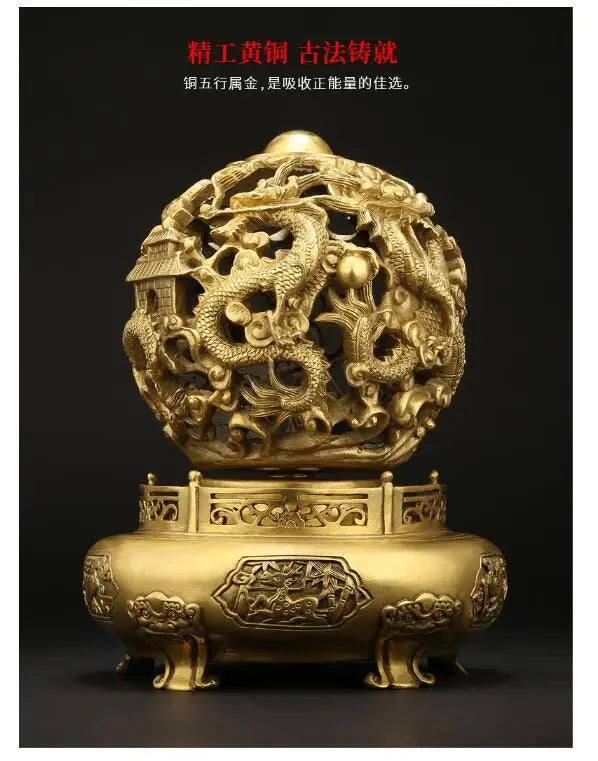 30CM large CHINA Royal 9 Dragon Universe QIANKUN Auspicious fortune FENG SHUI ART home office business copper Sculpture Ornament