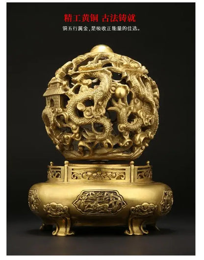 30CM large CHINA Royal 9 Dragon Universe QIANKUN Auspicious fortune FENG SHUI ART home office business copper Sculpture Ornament