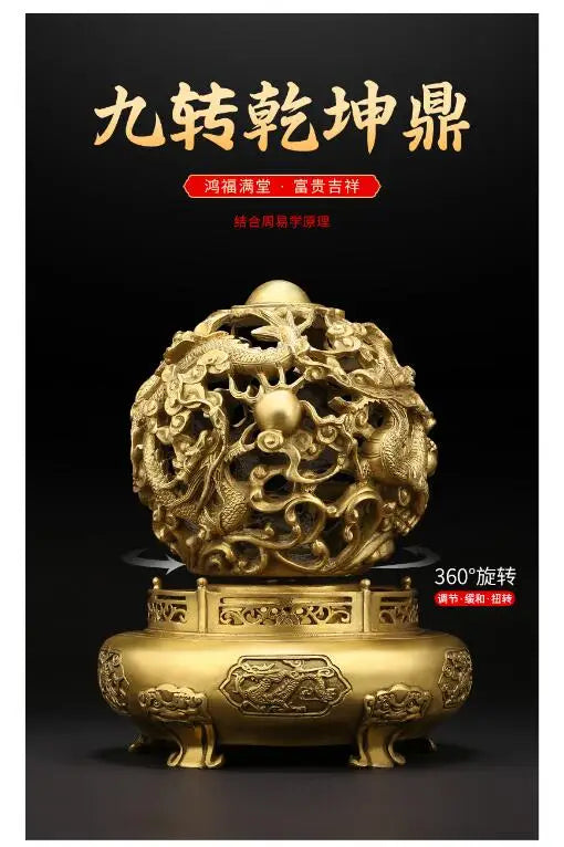 30CM large CHINA Royal 9 Dragon Universe QIANKUN Auspicious fortune FENG SHUI ART home office business copper Sculpture Ornament