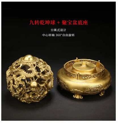 30CM large CHINA Royal 9 Dragon Universe QIANKUN Auspicious fortune FENG SHUI ART home office business copper Sculpture Ornament