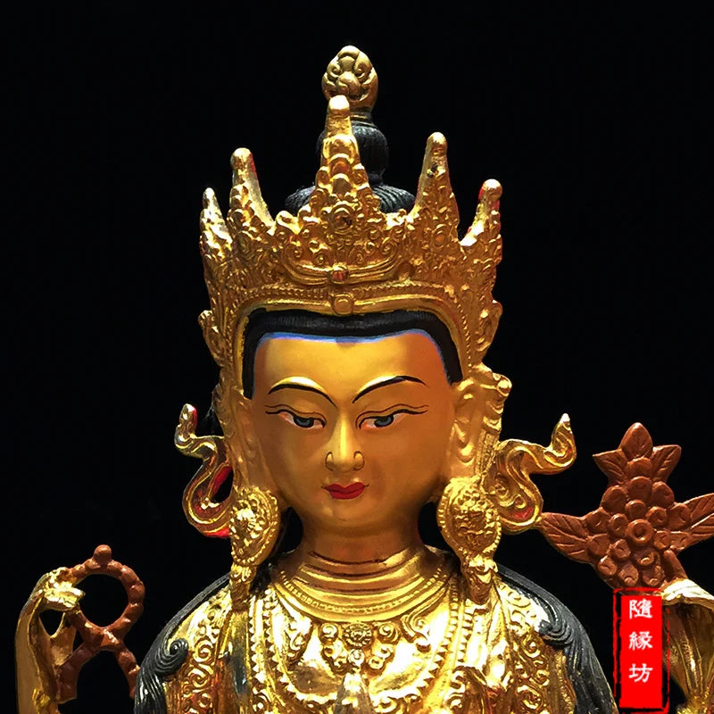 30CM large -GOOD ---Buddhist Buddhism home family efficacious Protection brass Four arm Guanyin gold Gold-plated Buddha  statue