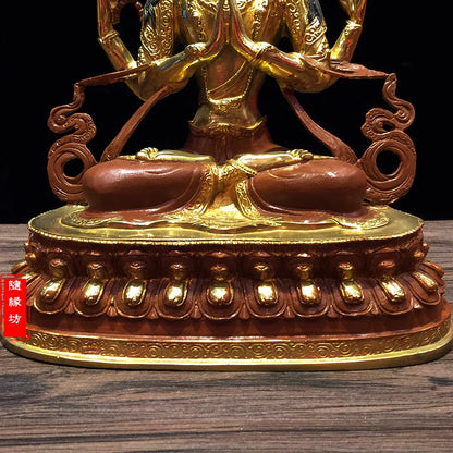 30CM large -GOOD ---Buddhist Buddhism home family efficacious Protection brass Four arm Guanyin gold Gold-plated Buddha  statue