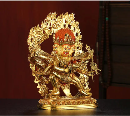 30CM large -GOOD---Buddhist Buddhism home family efficacious Protection brass Puba Jingang Yamantaka Gold-plated Buddha statue