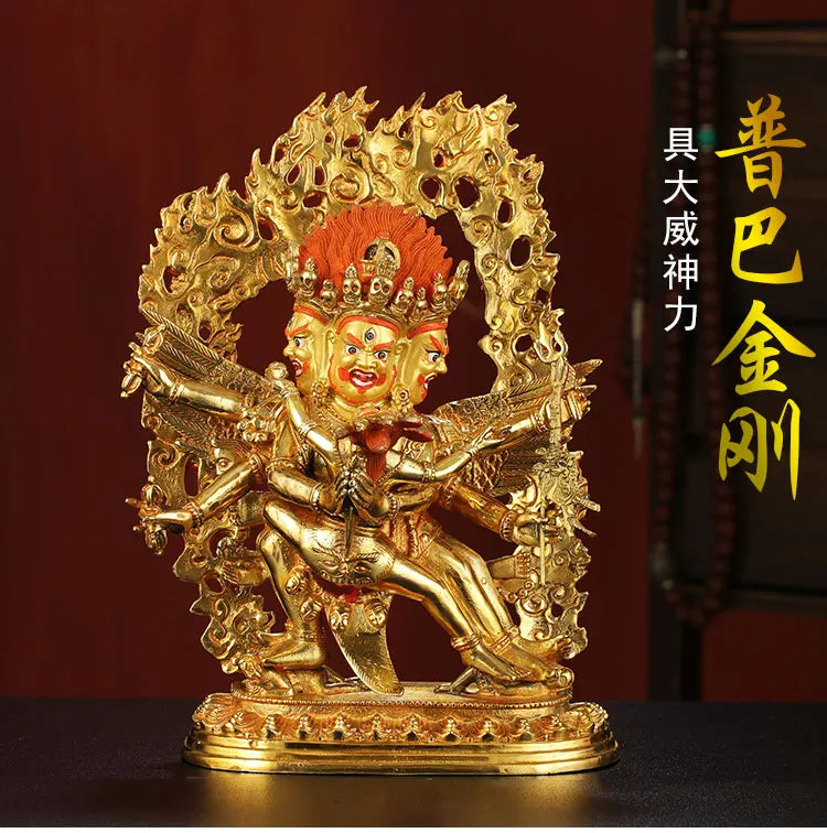 30CM large -GOOD---Buddhist Buddhism home family efficacious Protection brass Puba Jingang Yamantaka Gold-plated Buddha statue